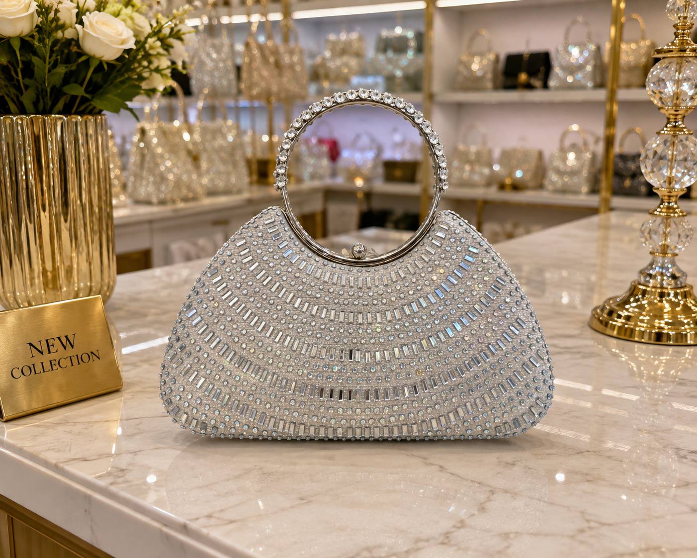 کیف مجلسی زنانه  دسته نگین دار کد 838
